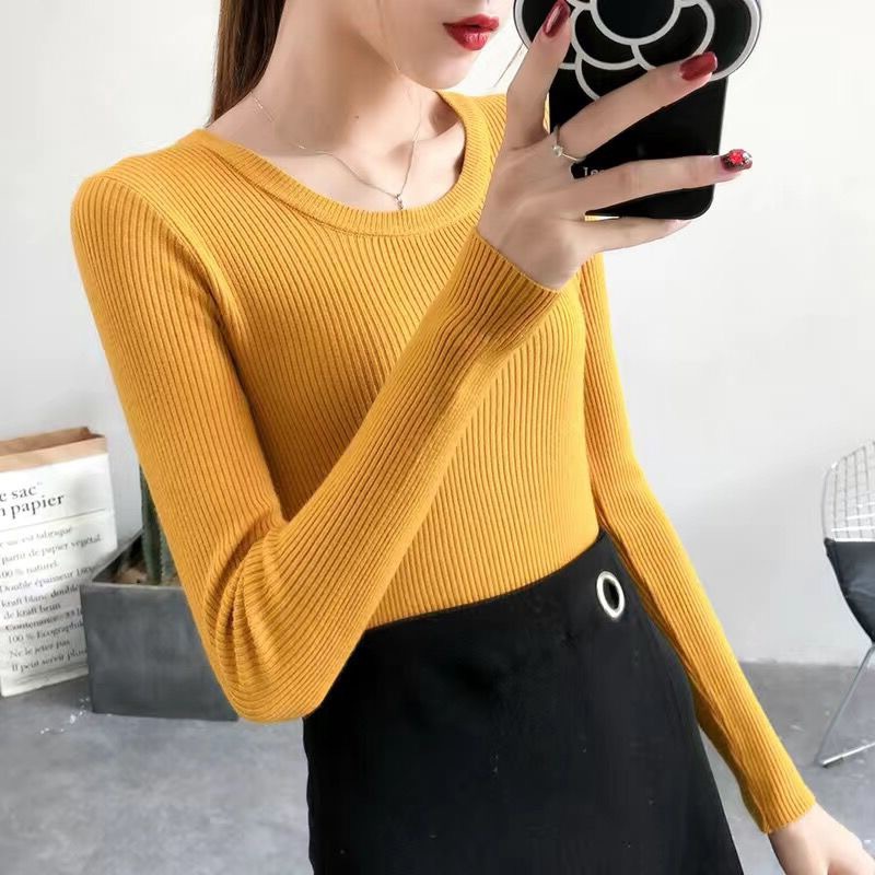Picture of Sweater 2023 autumn new women's slim-fit black undershirt Western style round neck long sleeve early autumn knitted top