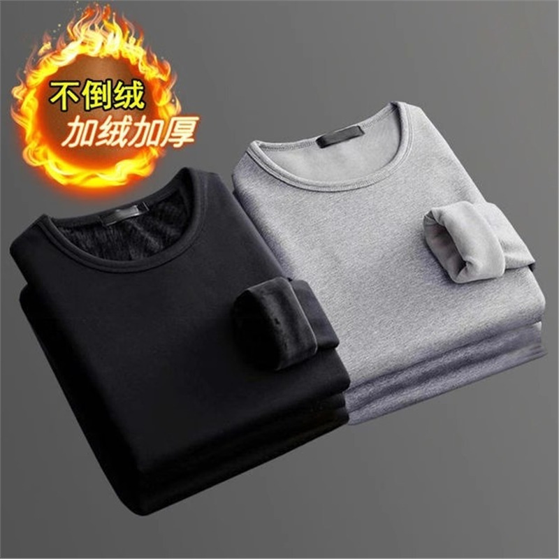 Picture of Long-sleeved T-shirt Women's Winter Trendy Brand Solid Color Crewneck Base Shirt fleece-lined Thickened Warm Inner Clothes Trendy T-shirt