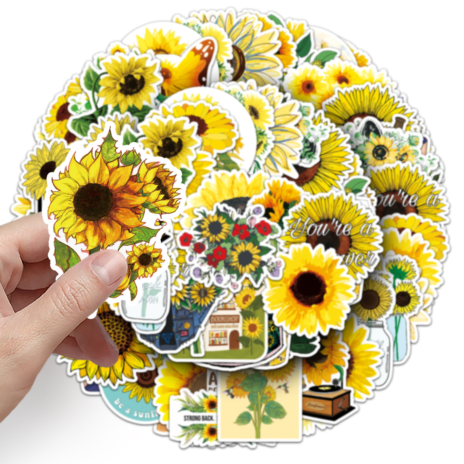 Picture of 50 colorful sunflower sticker waterproof creative colorful sunflower trolley case hot helmet graffiti stickers