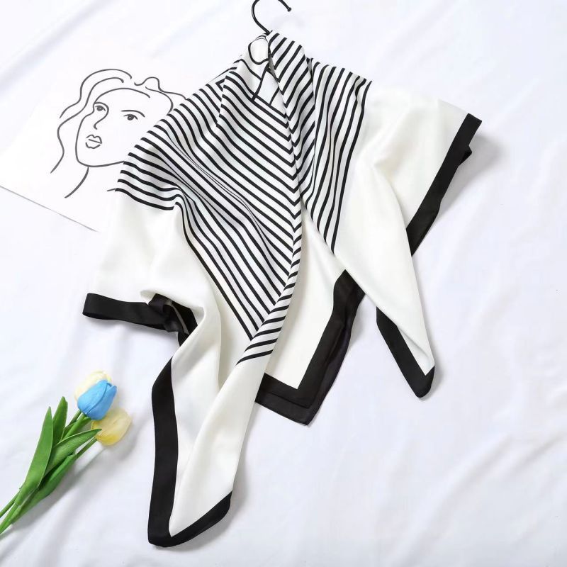 Picture of Autumn and winter all-match shawl animal printed black and white simple large square 90*90CM imitation silk twill silk scarf for women