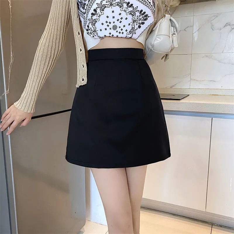 Women's Skirt Summer and Autumn New High Waist Large Size Chubby Girl Split Mid-length A- line Skirt Black Hip Skirt Trendy