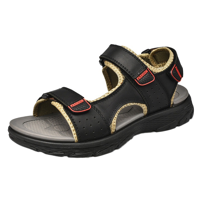 Summer 2023 New Cross-border Large Size Men's Spot Beach Sandals Velcro Lazy Sandals and Slippers Genuine Leather Cowhide
