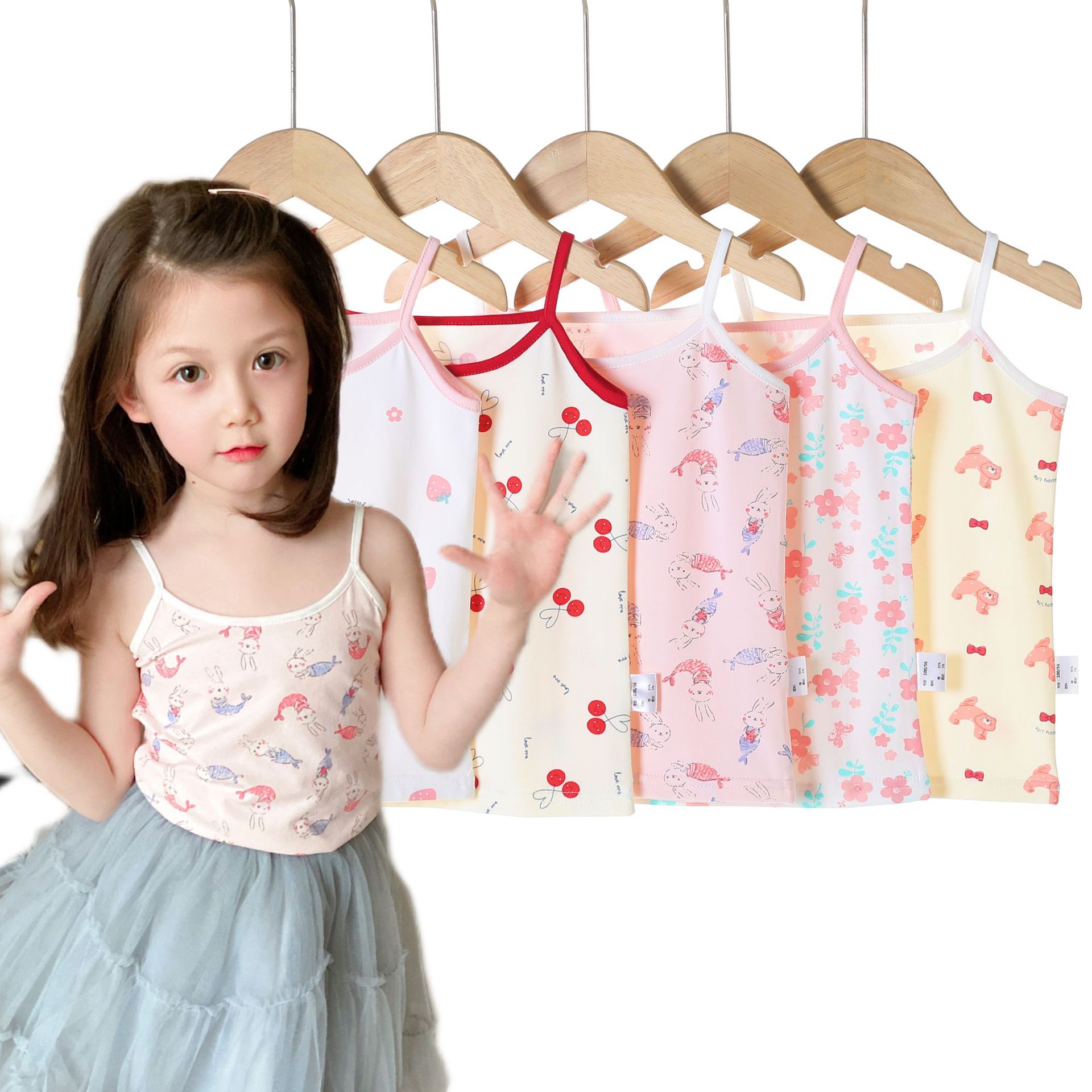 Y Autumn/Winter New Pure Cotton Girls' Camisole Cartoon Undershirt for Baby Girls, Mid-To-Large Children's Belly-Protecting Underwear Homewear