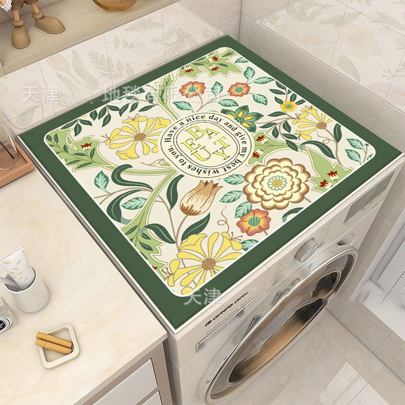 Picture of Drum washing machine cover pad flower diatom mud absorbent draining pad American pastoral style refrigerator microwave oven dust pad