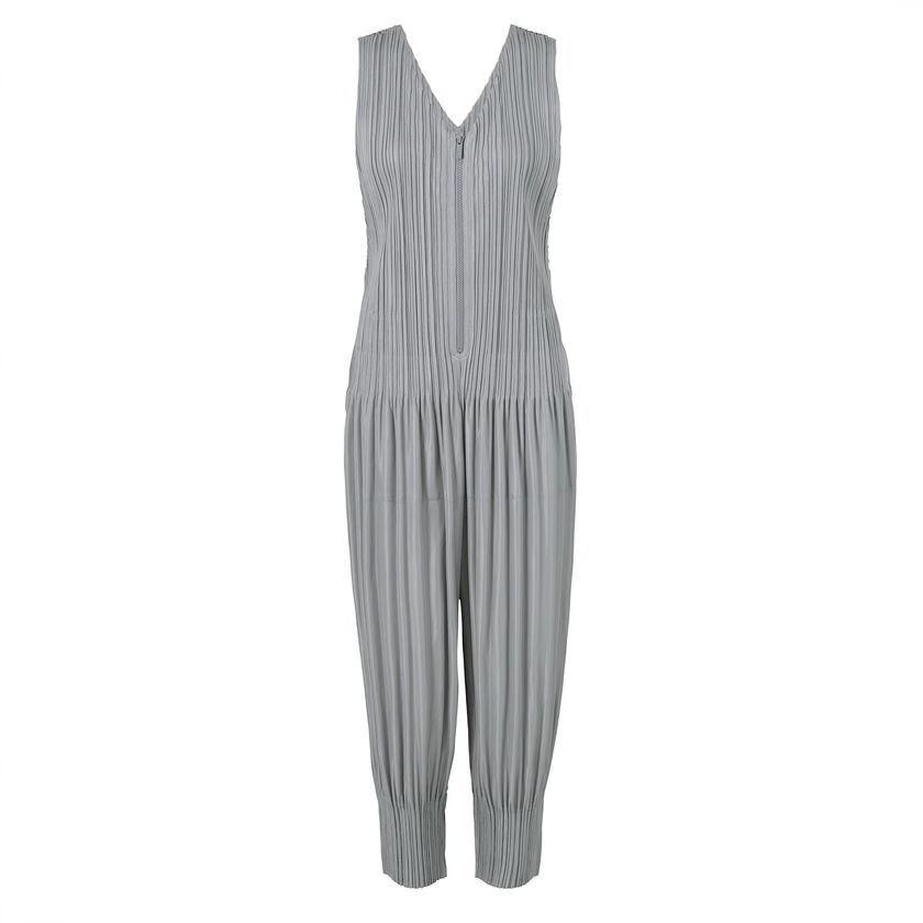 Picture of Miyake New Style Jumpsuit Spring and Summer All-match Pleated Solid Color Positive and Reverse Wear Fashionable Sleeveless V-neck Strap Pants Stylish
