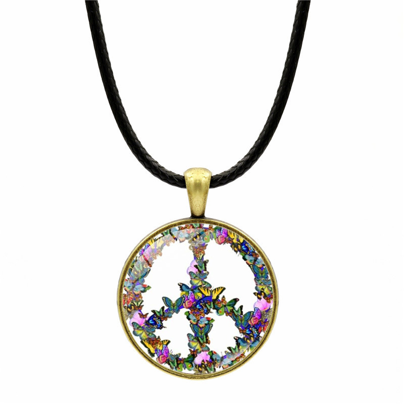 Picture of Butterfly peace logo necklace women's creative leather rope time gem vintage pendant fashion Joker Accessories Wholesale