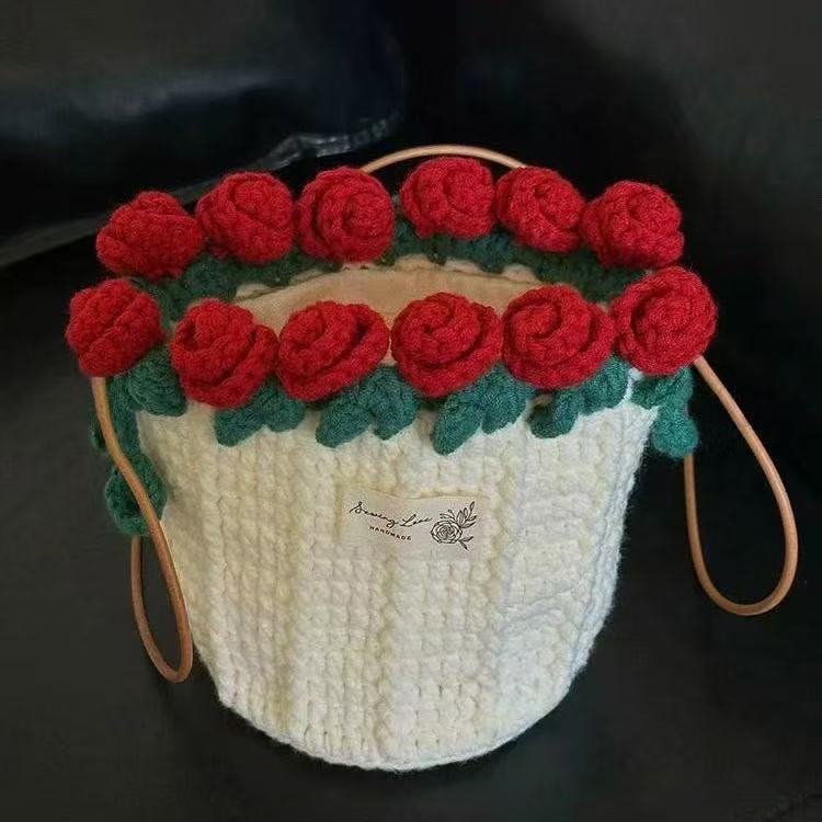 Rose Bucket Bag Handmade DIY Wool Rose Bucket Bag Material Bag Creative 520 Gift for Girls