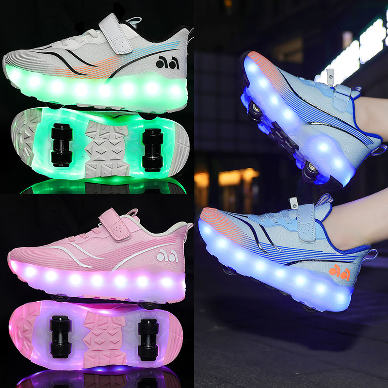 Heelys Roller Skates Four-Wheel Student Version Wheeled Shoes Children's Roller Skates Retractable Two-Wheeled Velcro Sneakers