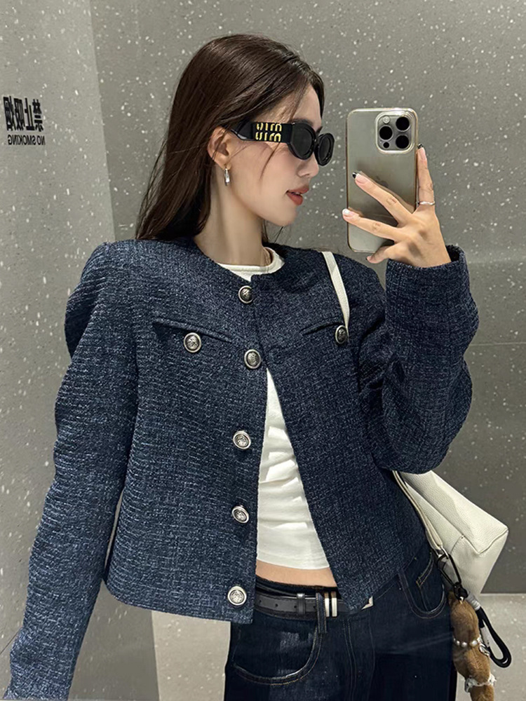 Chanel-Style Short Jacket for Women, New Autumn Vintage Elegant Socialite Style, High-End Slim-Fit Long-Sleeve Coat Top, Trendy