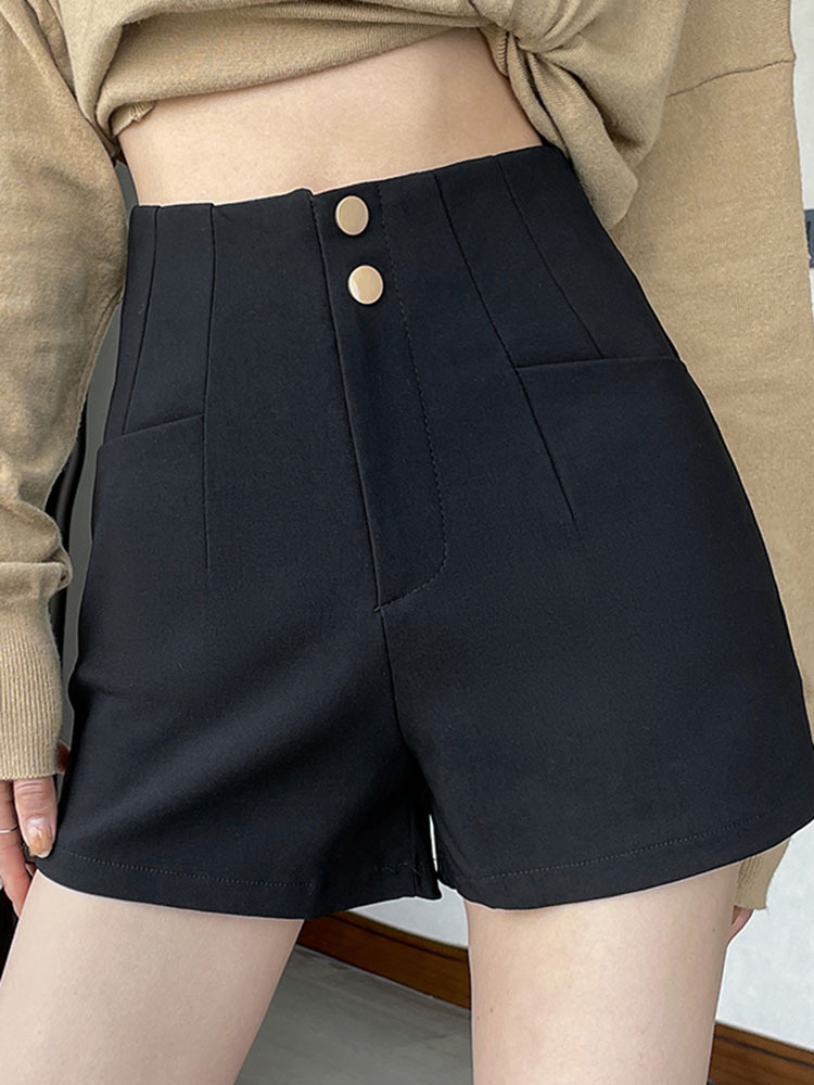 High Waist Figure Flattering Black Suit Shorts Women's 2024 Summer New Casual Fashion All-match Outer Wear A- line Wide Leg Pants