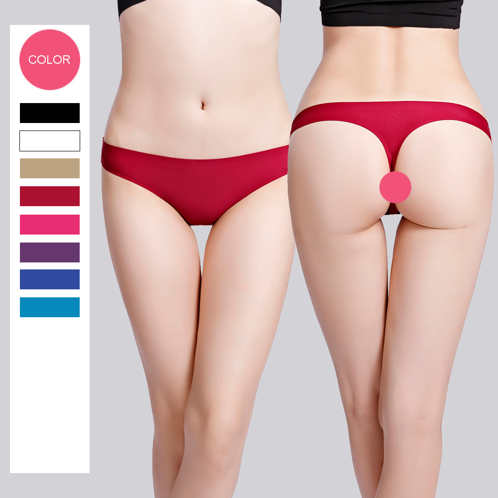 Foreign trade cross-border Women's Ice Silk seamless one-piece thong underwear sexy solid color low waist T-Back