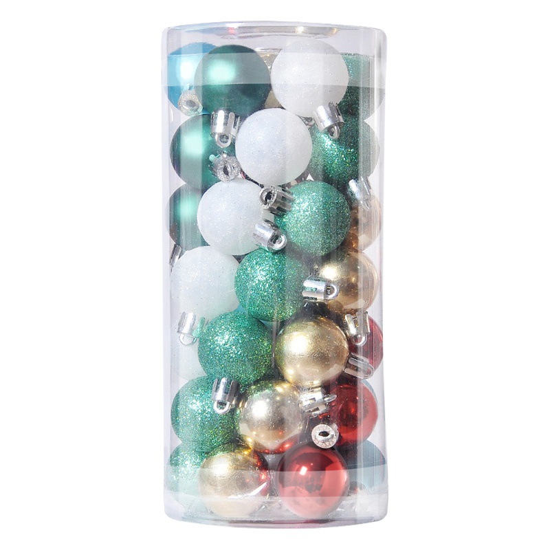 Cross-border New Christmas 3cm48 Cylinder Set Green Blue White Red Gold Electroplated Ball Basic Christmas Tree Decoration