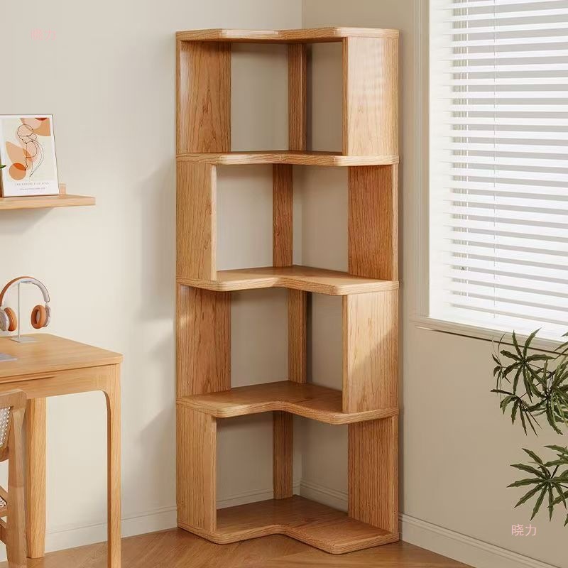 Solid wood corner bookcase, storage rack, floor-to-ceiling living room, corner bookshelf storage cabinet, integrated display cabinet