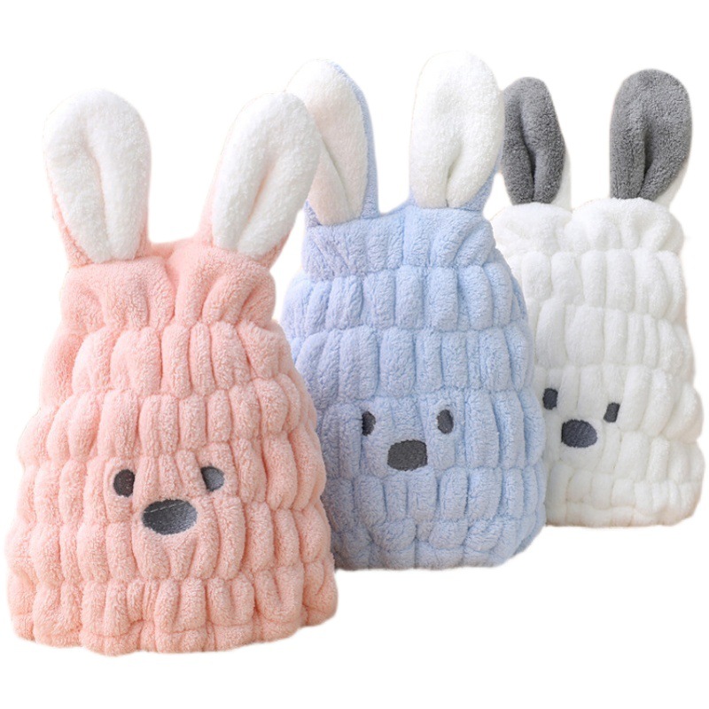 Cartoon Coral Fleece Children's Dry Hair Cap Women's Thickened Water Absorbing Quick-drying Baby's Cute Rabbit Toe Dry Hair Towel