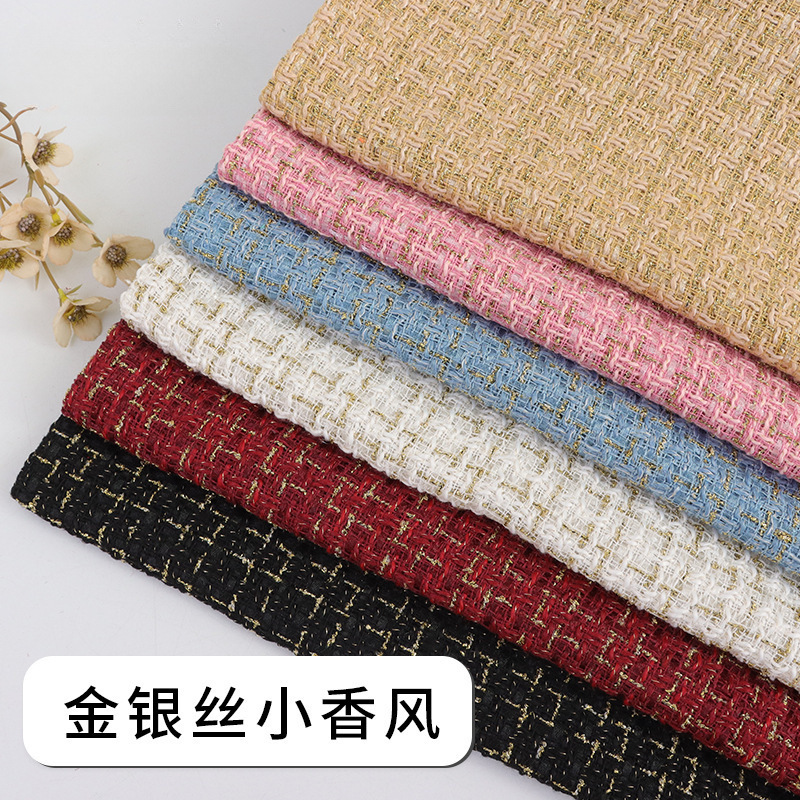in stock small fragrant style fabric knitted gold thread woolen woven double jacquard coat coat wool fabric wholesale