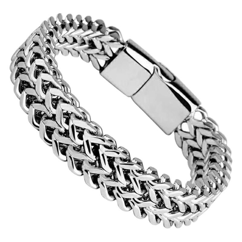 Cross-Border Popular Hip-Hop Stainless Steel Front and Back Men's Bracelets Simple Domineering Punk High-End Jewelry Bracelets for Men