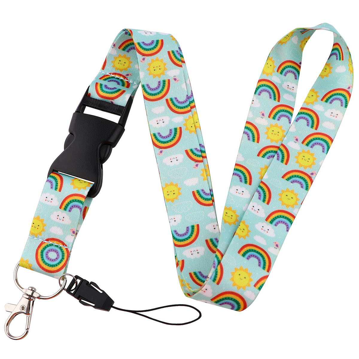 Picture of Buckle Rainbow Butterfly Moon Lanyard Card Set Ribbon Student Hanging Rope Cartoon Animal Combination Work Card Mobile Phone Rope