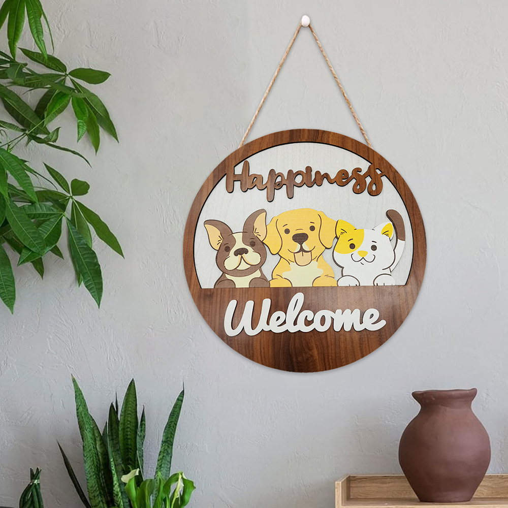 in stock Summer Wooden Dog Pet Listing Welcome Decoration Puppy Plaque Indoor Wall Porch Party Supplies