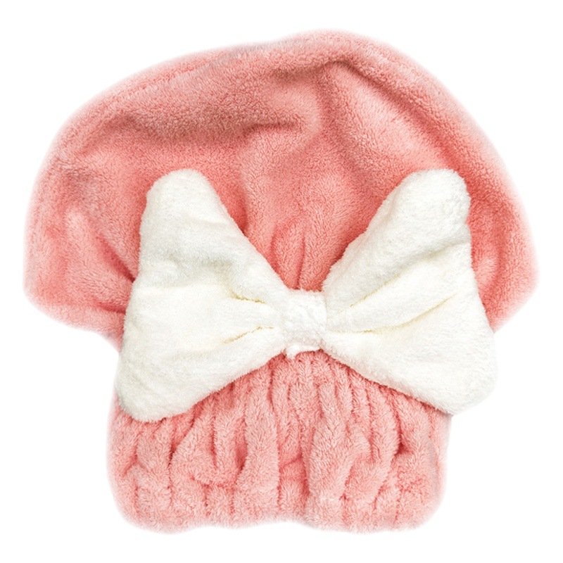 Household Coral Velvet Shower Cap, Water-Absorbent and Quick-Drying, Women's Fashionable Bathing and Bathing Turban, Bow-Knot Hair Drying Cap