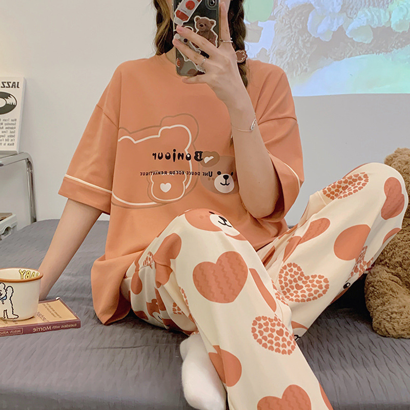 2023 New Women's Short-sleeved Pants Pajamas Women's plus size Summer Summer Cotton Thin Home Wear suit