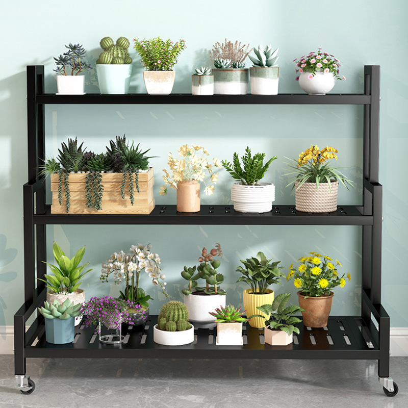 2025 New Flower Rack Storage Rack Balcony Removable Wheeled Living Room Floor-Standing Iron Multi-Layer Outdoor Flower Pot Rack
