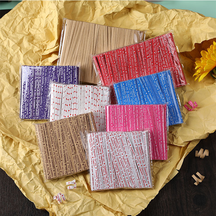 Color Kraft paper tie wire baking food lollipop packaging tie rope creative letter printing sealing iron tie rope