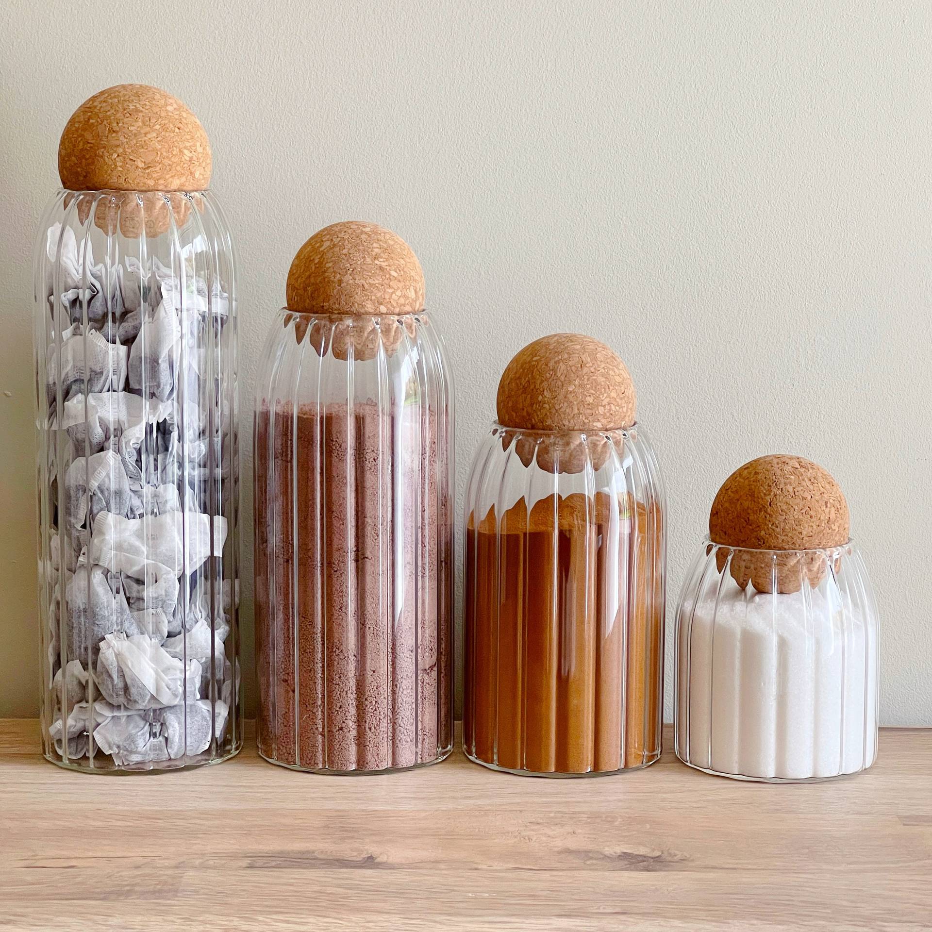 Picture of Light Luxury Transparent Round Glass Jar Cork Ball suit Sealed Jar Household Kitchen Storage Coffee Bean Storage Jar