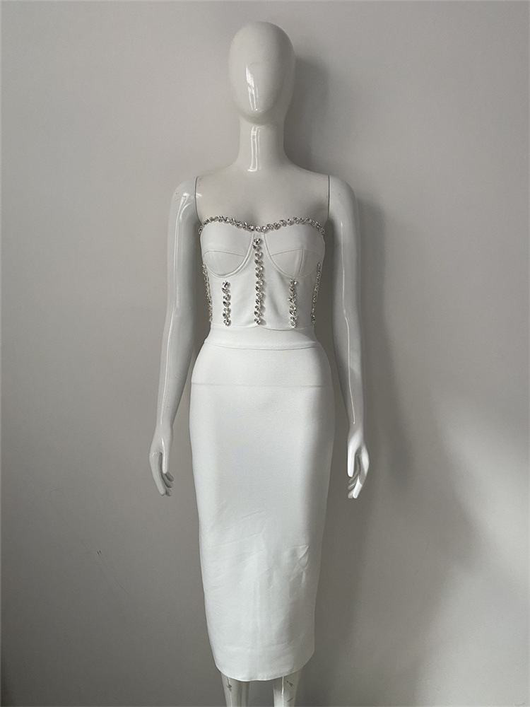 Picture of Foreign trade new solid color temperament strapless bandage skirt Europe and the United States sexy diamond party dress dress
