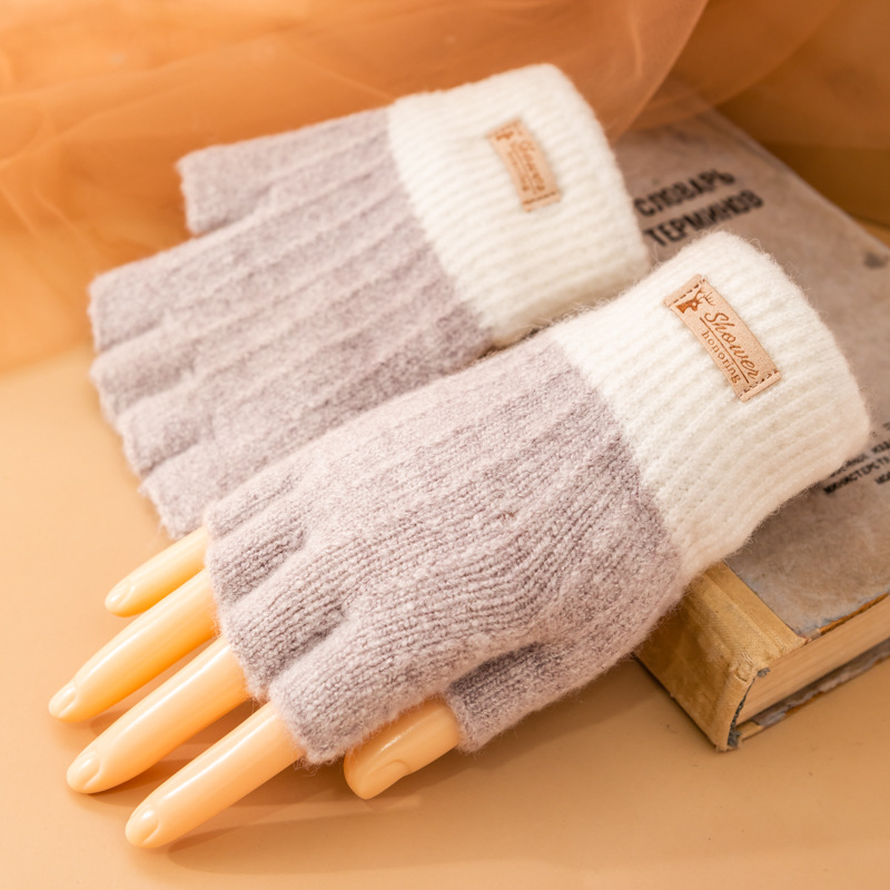 Picture of Korean half-finger wool gloves for women and students in autumn and winter plus velvet padded cycling writing cold and warm
