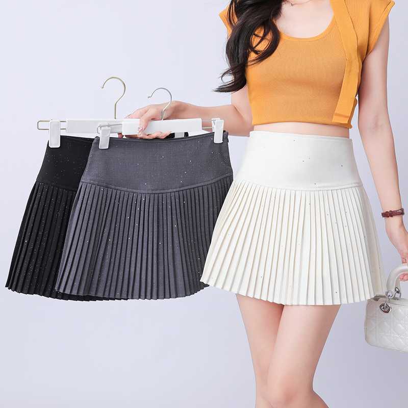 Real Shot of Small Fragrant Sequined Pleated Skirt for Women 2025 Spring and Summer High-Waisted Versatile College Style Skirt Short Skirt