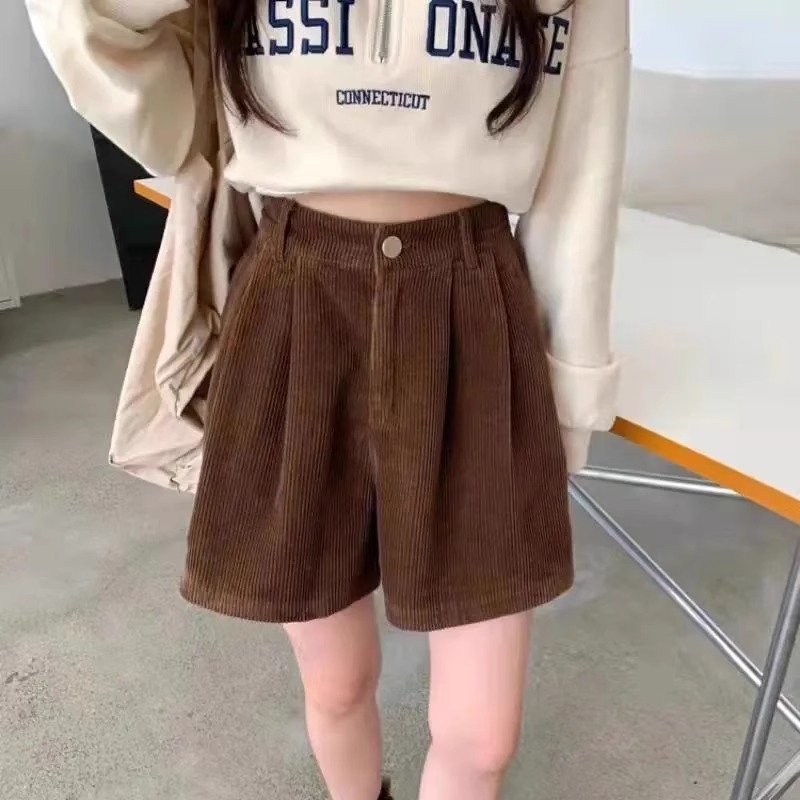 Corduroy Shorts with Long Boots for Women, Spring and Summer High-Waisted A-Line Pants for Winter Outer Wear, Leggings, Boot Pants for Small People