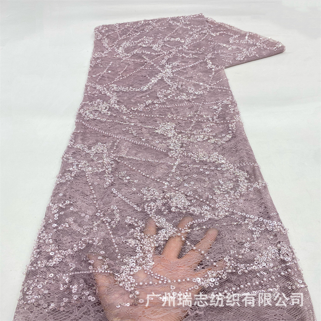 2025 New Soft Lace Geometric Line Dress, Wedding Fabric, European and American Beaded Embroidery Sequin Factory