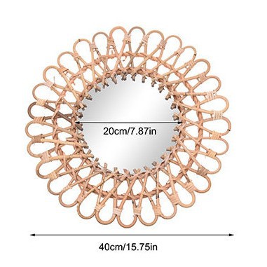Gold-Woven Decorative Mirror, Nordic Natural Color Indonesian Rattan Mirror, Unique Handmade Bamboo Weaving, Wall-Mounted for Guesthouses, Ins-Style