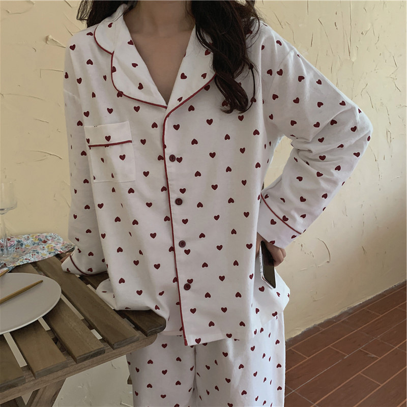 Picture of Full printed love girl autumn new sweet pajamas women cardigan long sleeve suit student dormitory home clothes wholesale