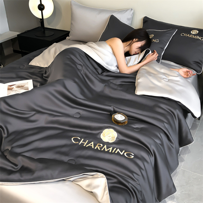 Picture of Washed Ice Silk Summer Quilt Four-piece Solid Color Embroidered Cool Air Conditioned Quilt Summer Gift Summer Quilt Summer Thin Quilt