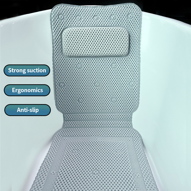 Picture of PVC Bathroom Bath Mat Non-Slip Anti-Drop-Resistant Bath with Suction Cup Household SPA Bath with Pillow Backrest Bath Mat