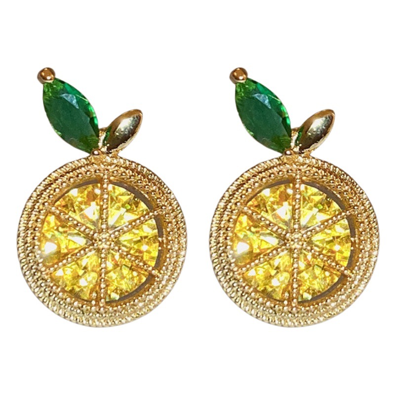 Eco-Friendly Fresh Sweet Lemon Fruit Earrings Creative Design Studs Niche Versatile High-End Earrings Wholesale