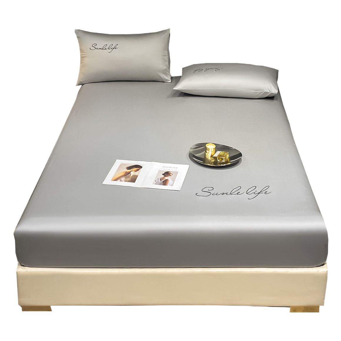 Washed Ice Silk Bed Bed Sheets Single Piece Summer Silk Mattress Simmons Fully Surrounded Dust Cover Anti-Slip Bed Bed Sheets Three-Piece Set