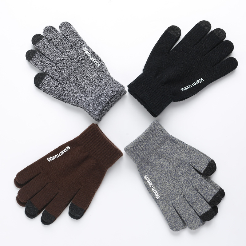 Knitted Touch Screen Gloves for Men and Women Couple Autumn and Winter Warm Love Couple's Wool Fleece Finger Non-slip Gloves