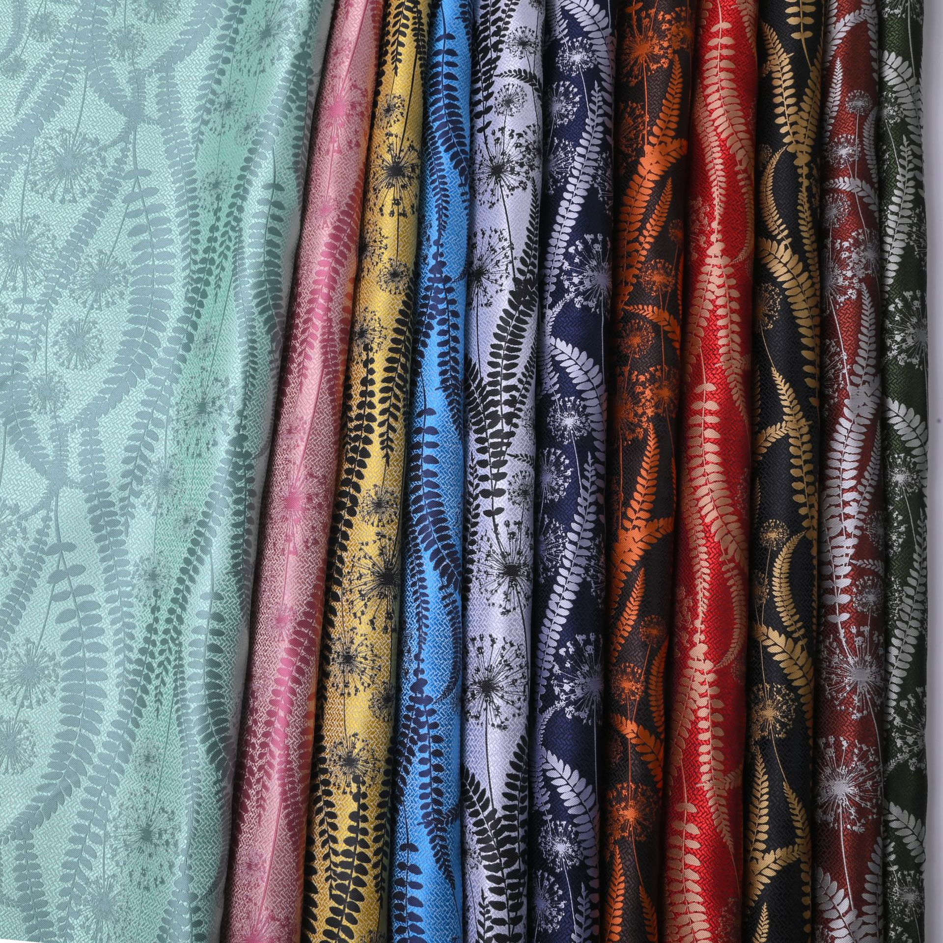 New fine jacquard fabric, fern leaf, dandelion spherical pattern, vintage style clothing, home décor fabric