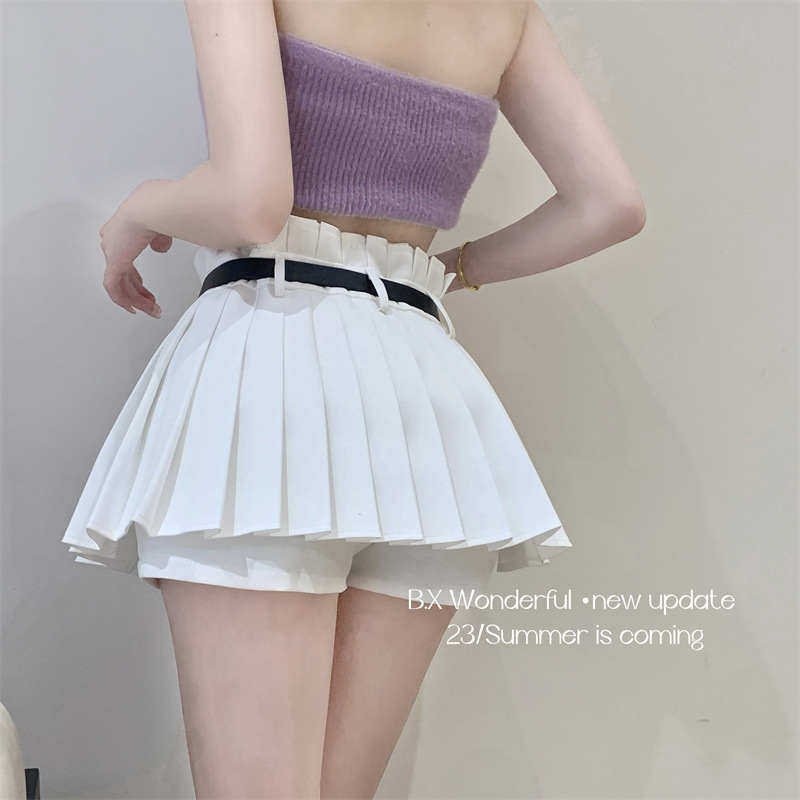 Summer Spice Girls White Anti-walking Pleated Skirt Women's High Waist Slimming High Sexy Short Skirt Wholesale