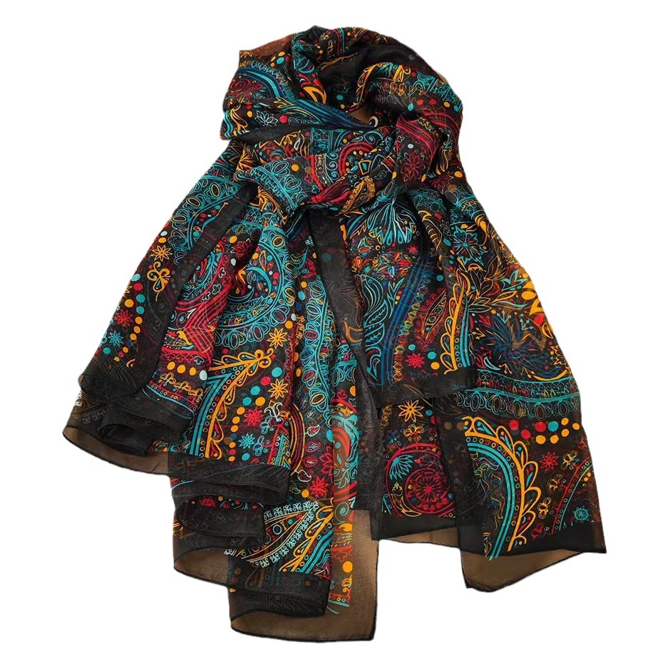 Spring and Summer New Yourou Yarn Cashew Scarf Large Size Printed Beach Towel Travel Sunscreen Silk Scarf Cross-border in stock