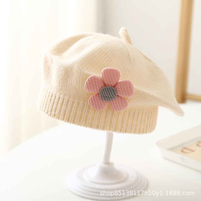 Picture of Baby hat autumn and winter baby girls' cute flower beret children's wool hat girls' knitted painter hat fashion