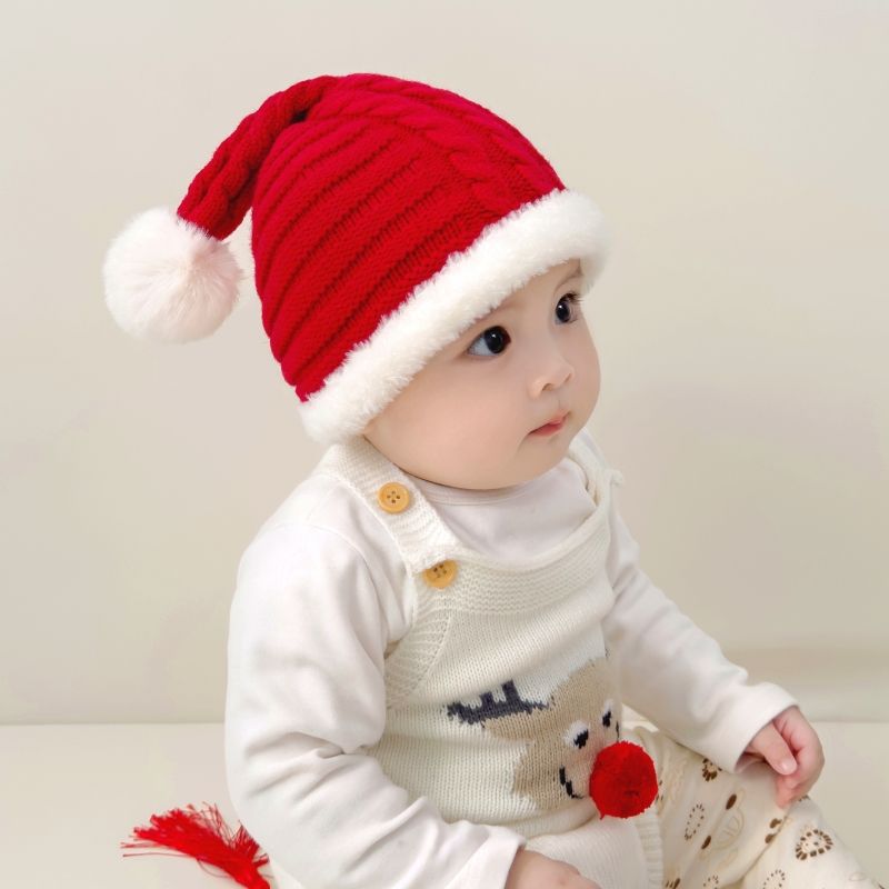 Christmas Baby Hat Autumn and Winter Girls' Hat Red New Year Full Moon One Year Old Baby Wool Hat Boy's Ear Protection Hat