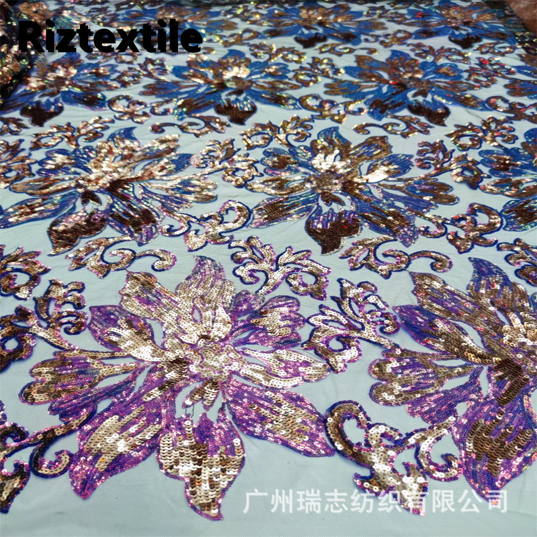 European and American Style Fantasy Film Large Flower Sequin Fabric Fashion Stage Performance Clothing African Banquet Dress Evening Wear Fabric