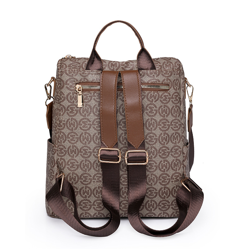 Picture of Backpack Women's Korean Style New Printed Retro Fashion Soft Leather Bag Large Capacity Work Travel Backpack Trendy