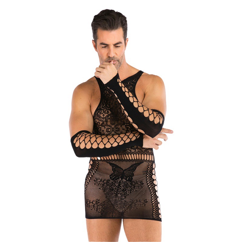 Cross-border European and American Sexy Underwear Men's Extra Large Size Hip Skirt Mesh Dress