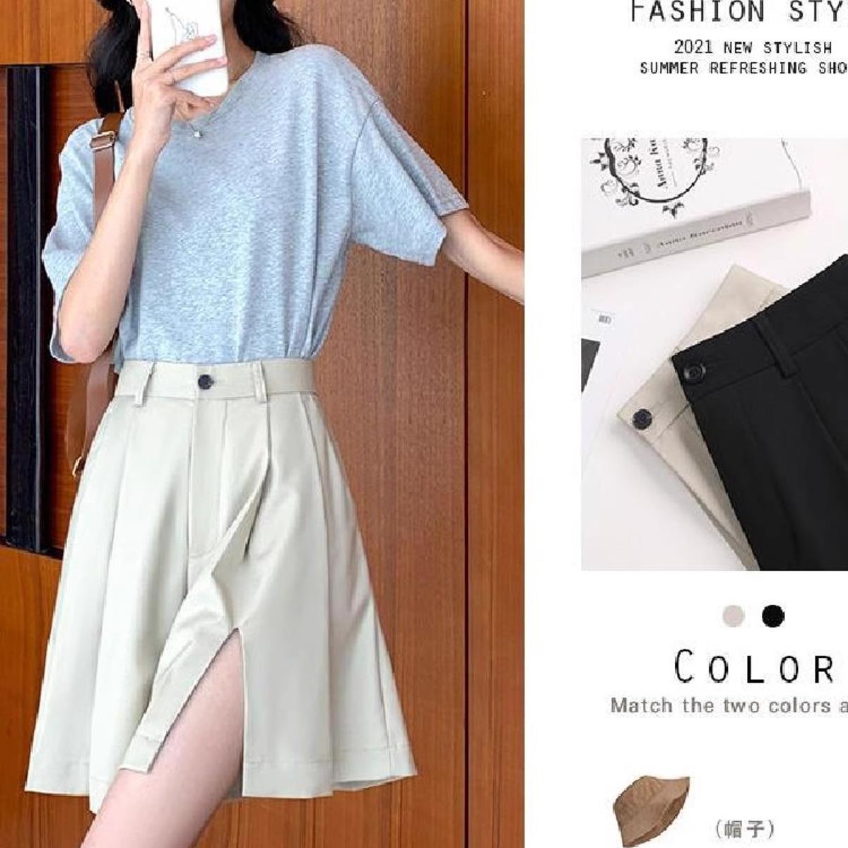 Suit Shorts Women's 2024 Autumn Thin High Waist Wide Leg Skirt Pants Loose Pants plus size A- shaped Flower Bud Pants