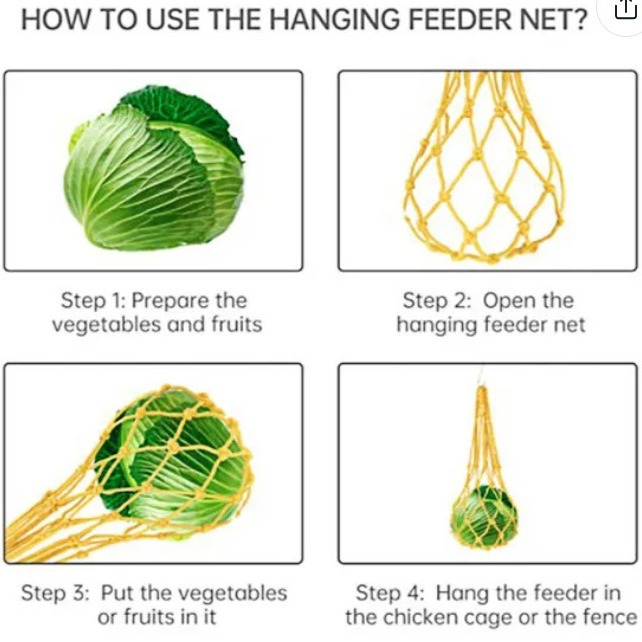 Picture of Extra Large Green Hanging Feeding Net for Parrots, Roosters, and Hens, Woven Foraging Toy, Small Net Bag
