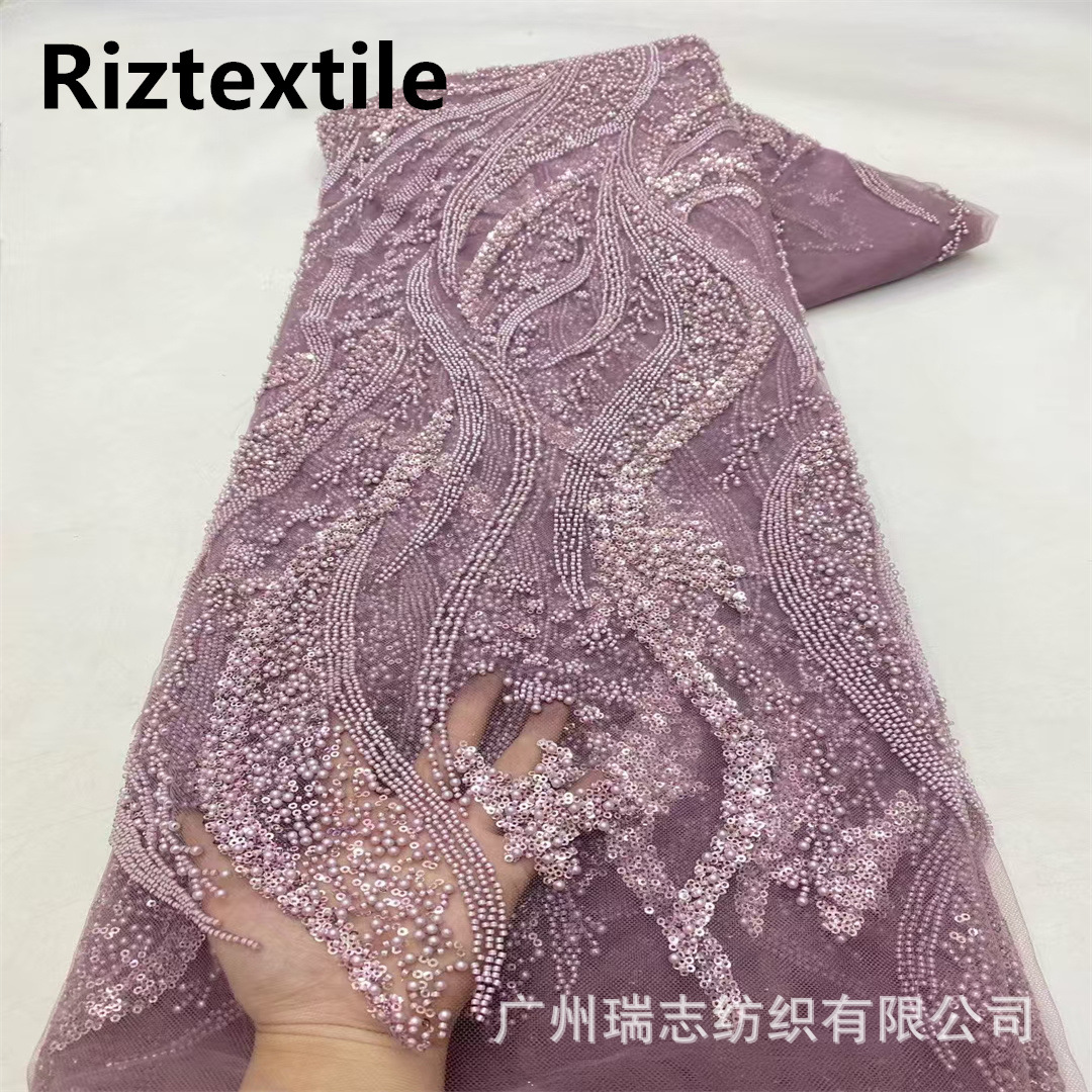 Picture of Spot European and American Bead Tube Embroidery Mesh Embroidery Sequin Embroidery Cloth Fashion Wedding Dress Fabric Beaded Lace